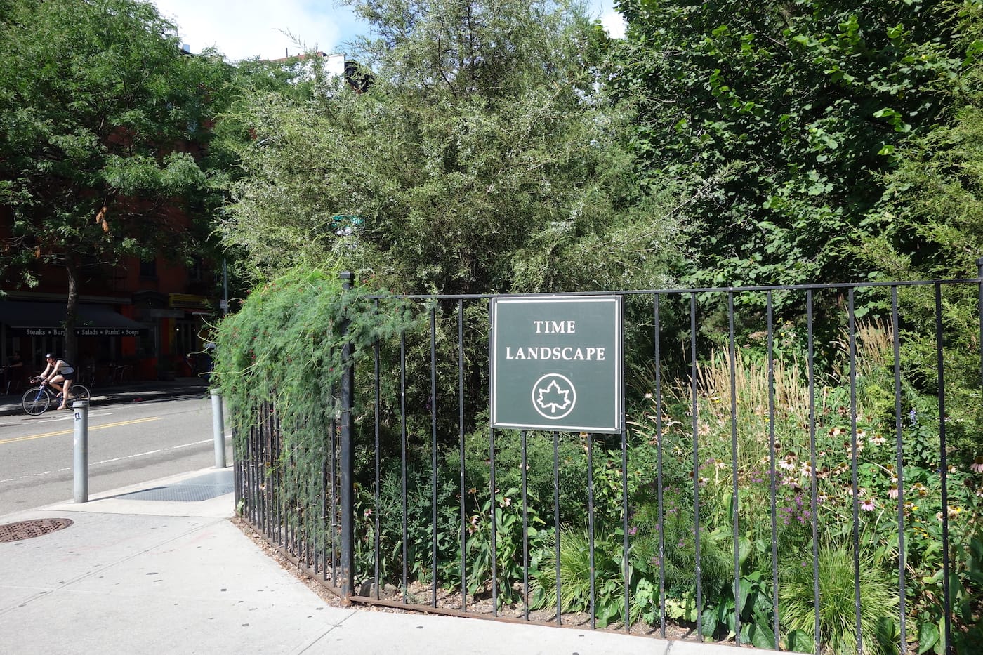 Alan Sonfist's "Time Landscape" at the corner of La Guardia Place and West Houston Street, NYC (photo by the author for Hyperallergic)