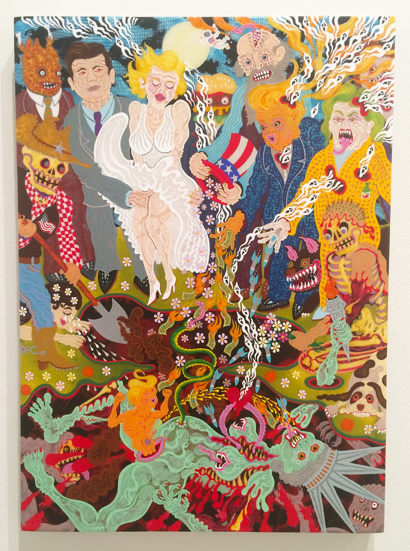 Aaron Johnson, "The Burial of Liberty" (2016), acrylic on polyester knit mesh, 25 x 18 in