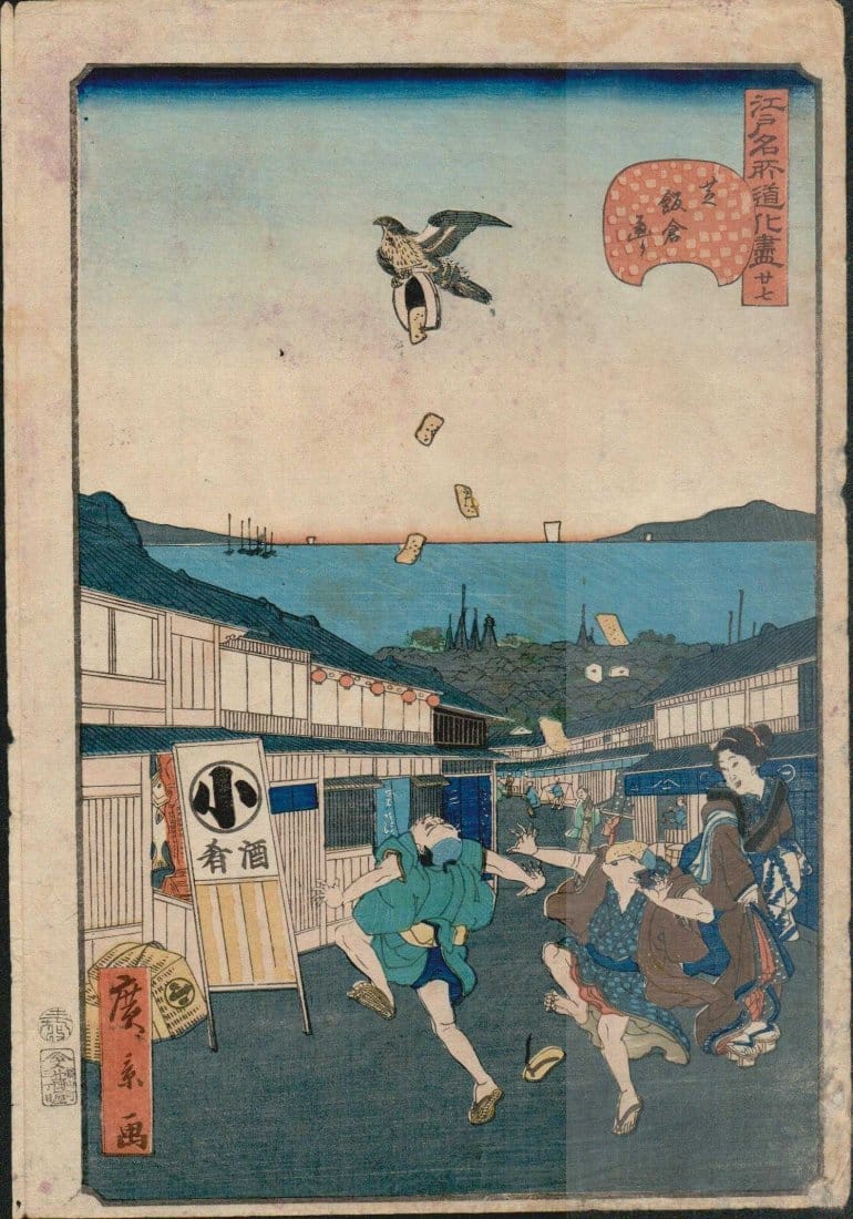 utagawa-hirokage-bird-drops-gold-coins-1860