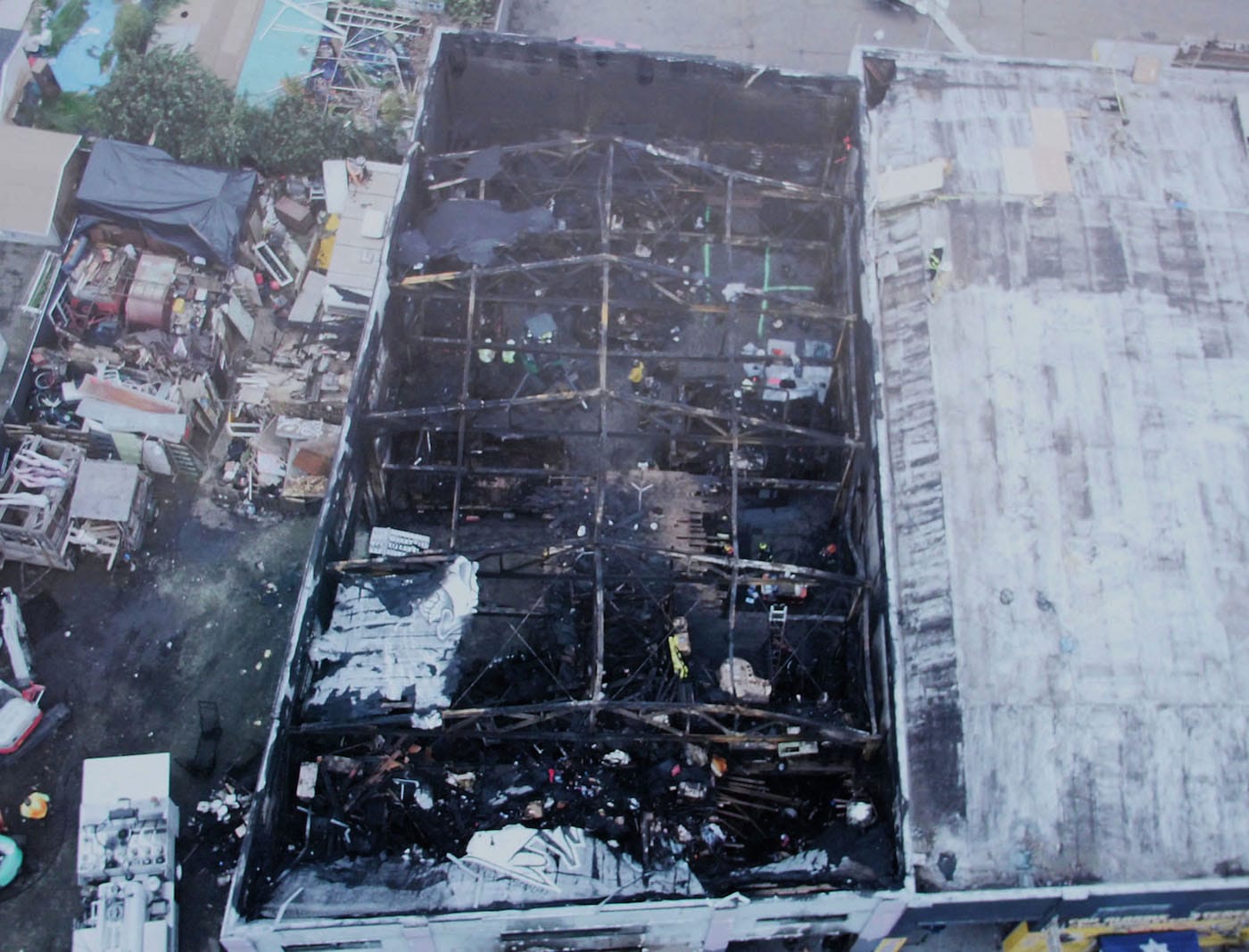 Aerial view of the Ghost Ship warehouse (photo courtesy Oakland Police Department)
