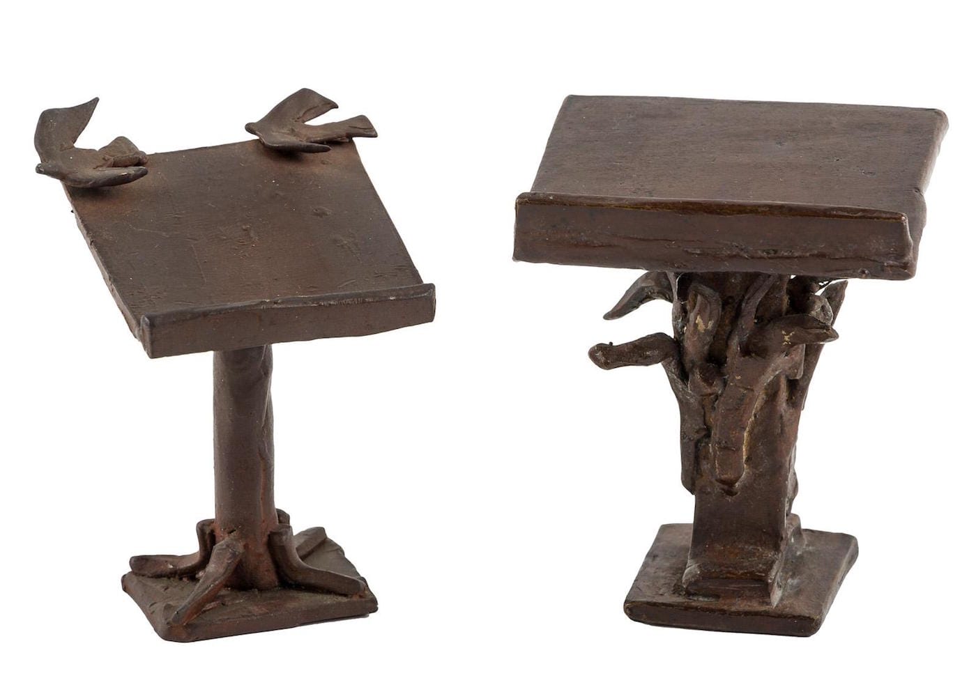 Two bronze lecterns for miniature books by Yukie Kawasaki (c. 1990)