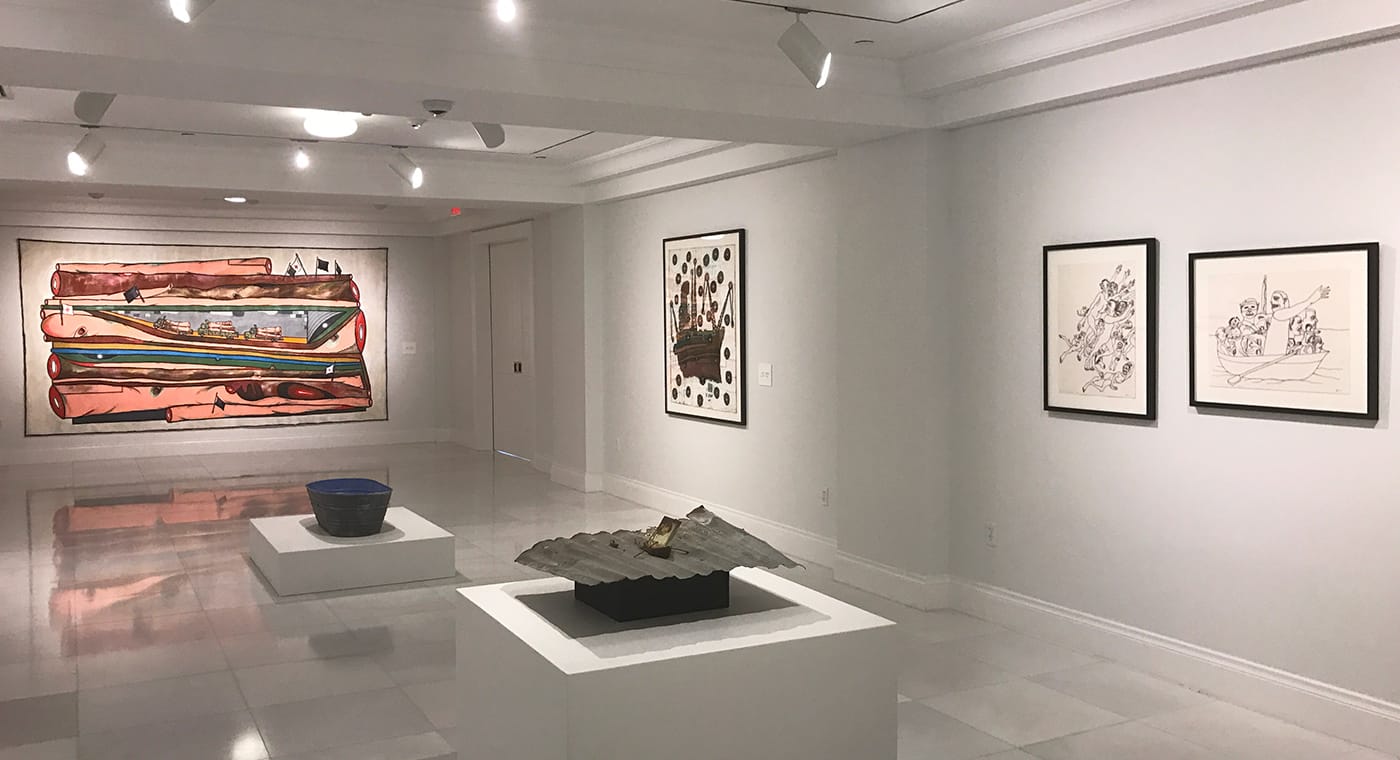 Installation view of Luis Cruz Azaceta: Dictators, Terrorism, War and Exiles at the American Museum of the Cuban Diaspora