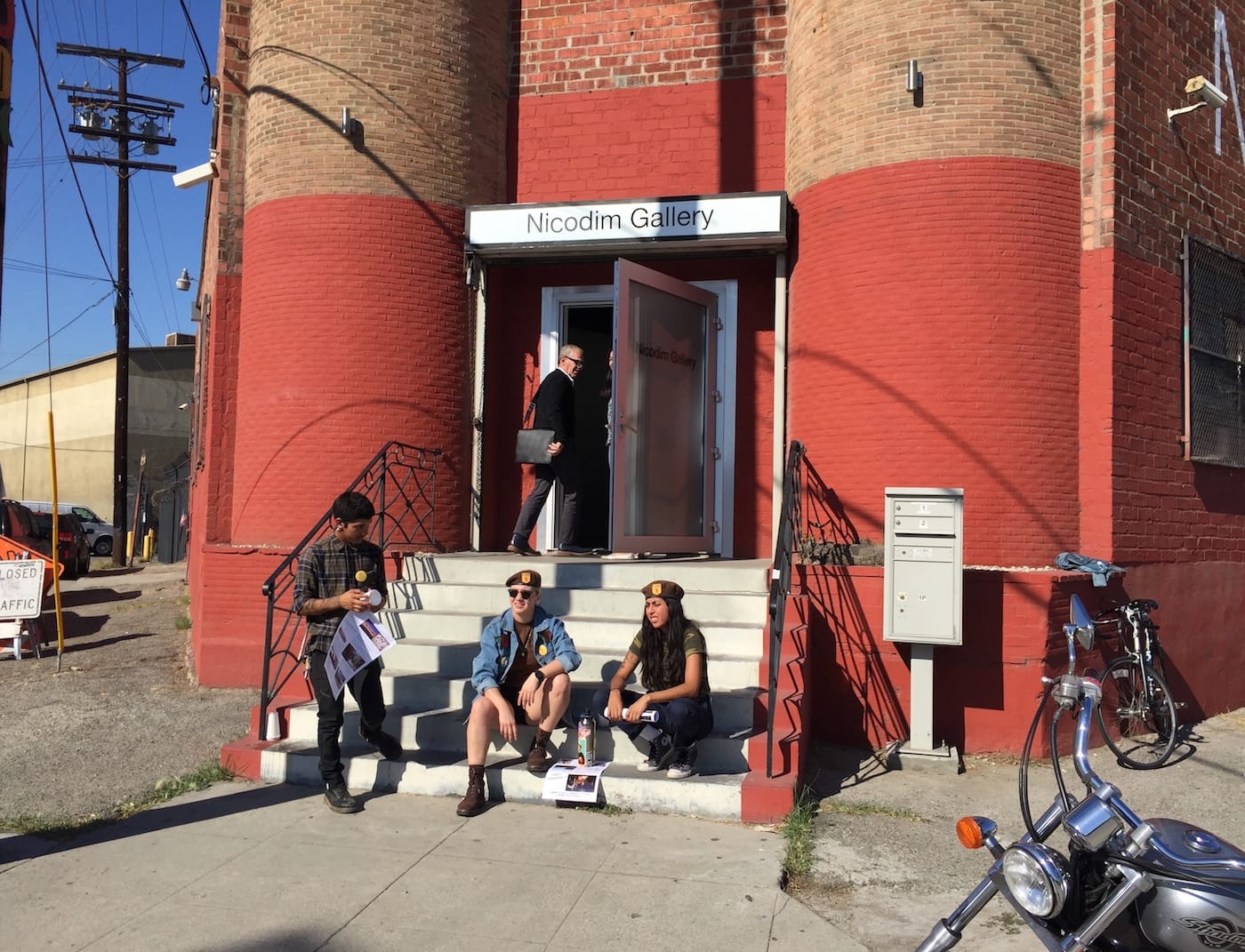 Mihai Nicodim arrives at his gallery shortly after the press conference.