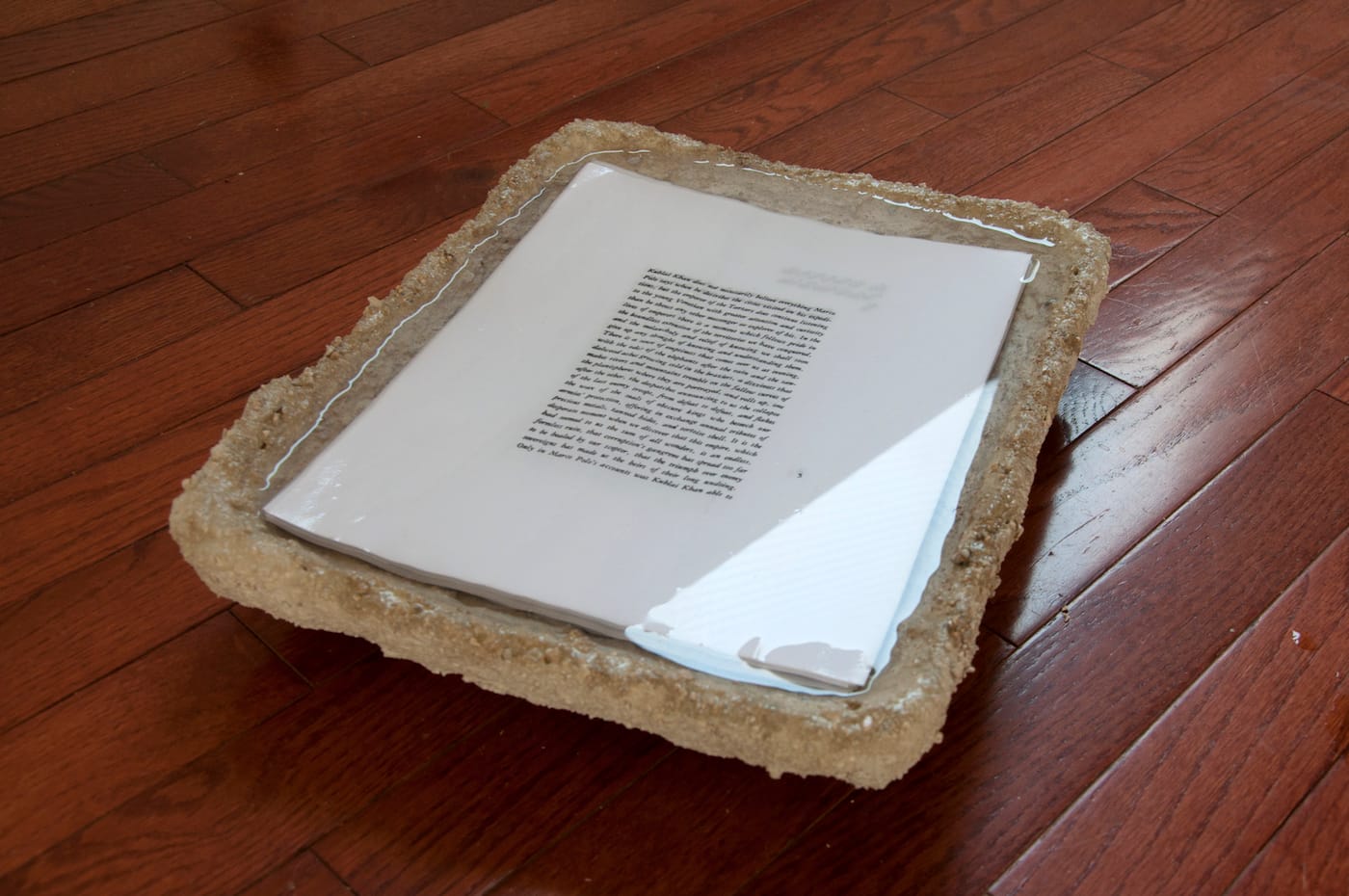 Catalina Ouyang, "font" (2016), full text of Invisible Cities, cement, bleach