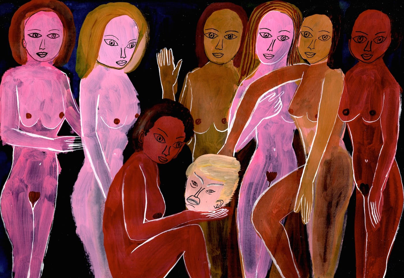 Arrington de Dionyso, "Maenads at the Million Woman March" (2016), acrylic ink and acrylic paint on paper (all images courtesy the artist)