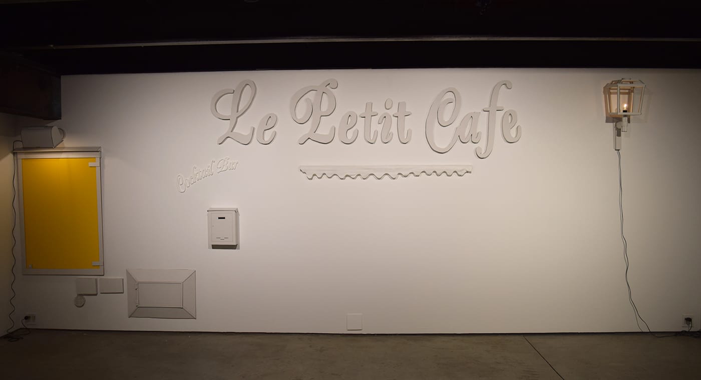 Cosima von Bonin, "LE PETIT CAFE, COCKTAIL BAR" (2011), cardboard, electric wiring