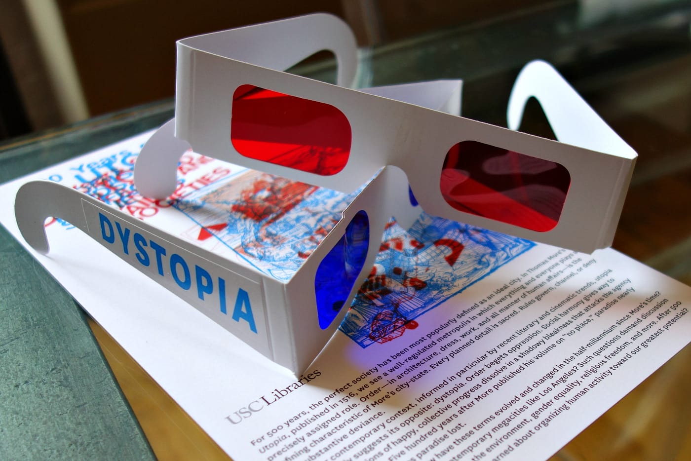 The decoder glasses for 500 Years of Utopia (photo by the author for Hyperallergic)