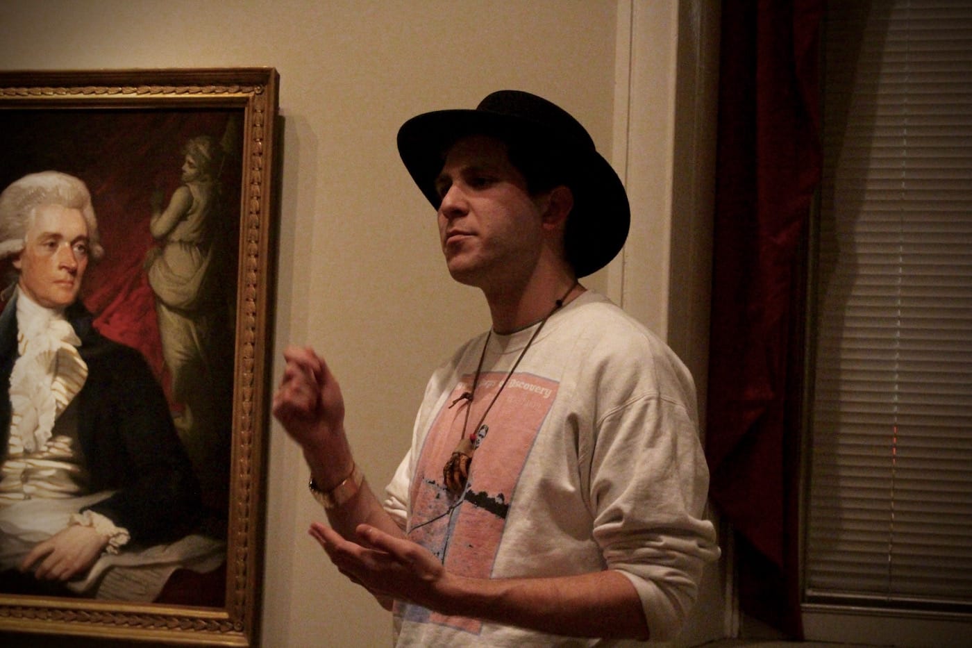 DeLesslin George-Warren leading an "Indigenous Corps of Discovery" tour at the National Portrait Gallery in Washington, DC