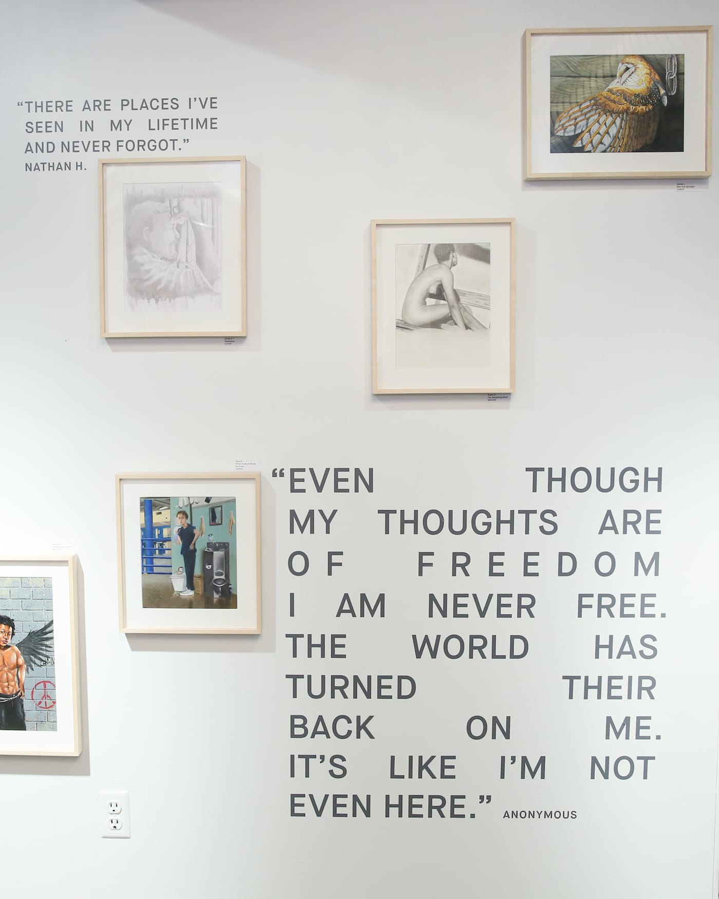 "On the Inside," installation view, freedom wall detail