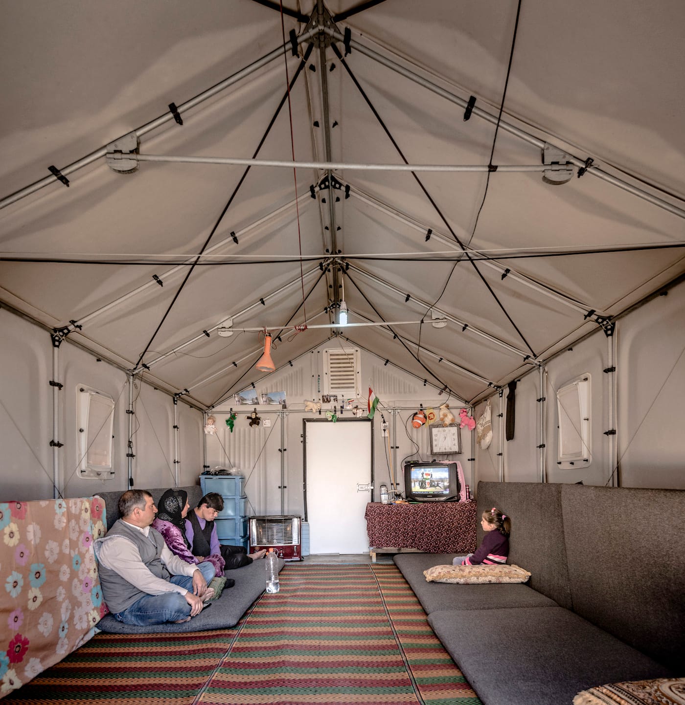 Interior of a Better Shelter prototype in Kawergosk Refugee Camp, Erbil, Iraq (courtesy Better Shelter, 2015)
