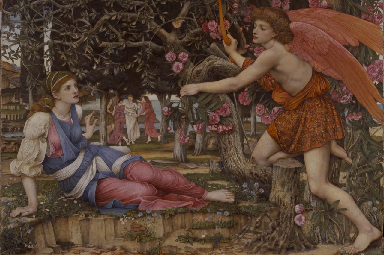 John Roddam Spencer Stanhope, "Love and the Maiden" (1877), Fine Arts Museums of San Francisco, museum purchase, European Art Trust Fund, Grover A. Magnin Bequest Fund, and Dorothy Spreckels Munn Bequest Fund (© Fine Arts Museums of San Francisco Museum)