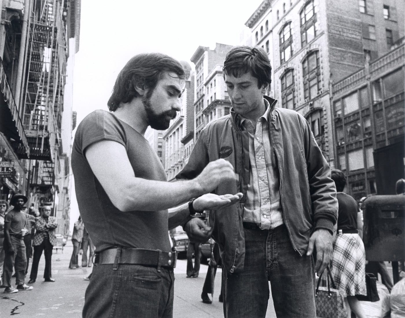 Martin Scorsese and Robert De Niro on the set of <em/>Taxi Driver (1976) (photo courtesy Sikelia Productions)