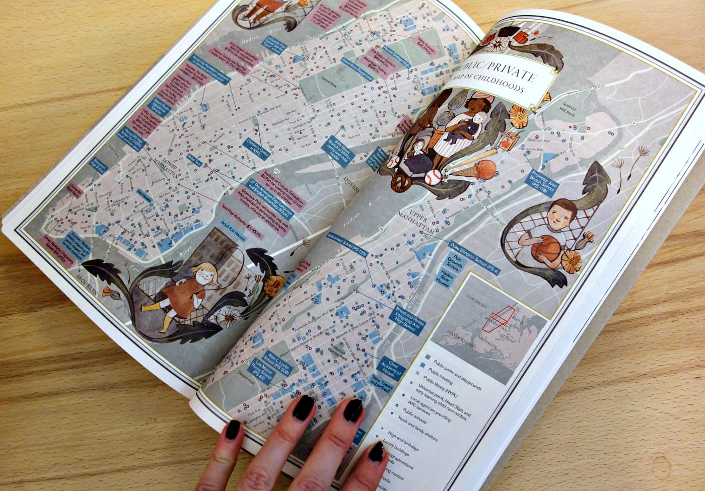 Pages from Nonstop Metropolis: A New York City Atlas (photo of the book for Hyperallergic)