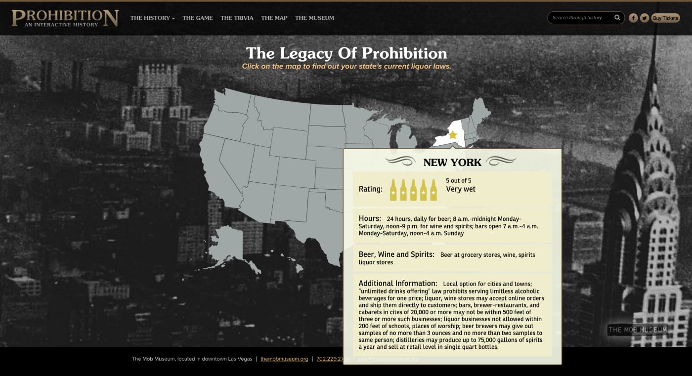 Exploring "The Legacy of Prohibition" interactive map (screenshot by the author for Hyperallergic)