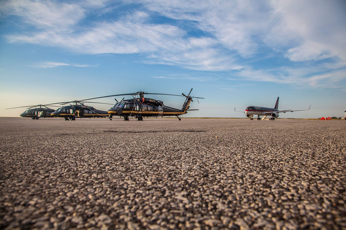 Donald Trump’s plane in Cleveland for the Republican National Convention, summer 2016 (photo by US Customs and Border Protection, via Wikimedia Commons)