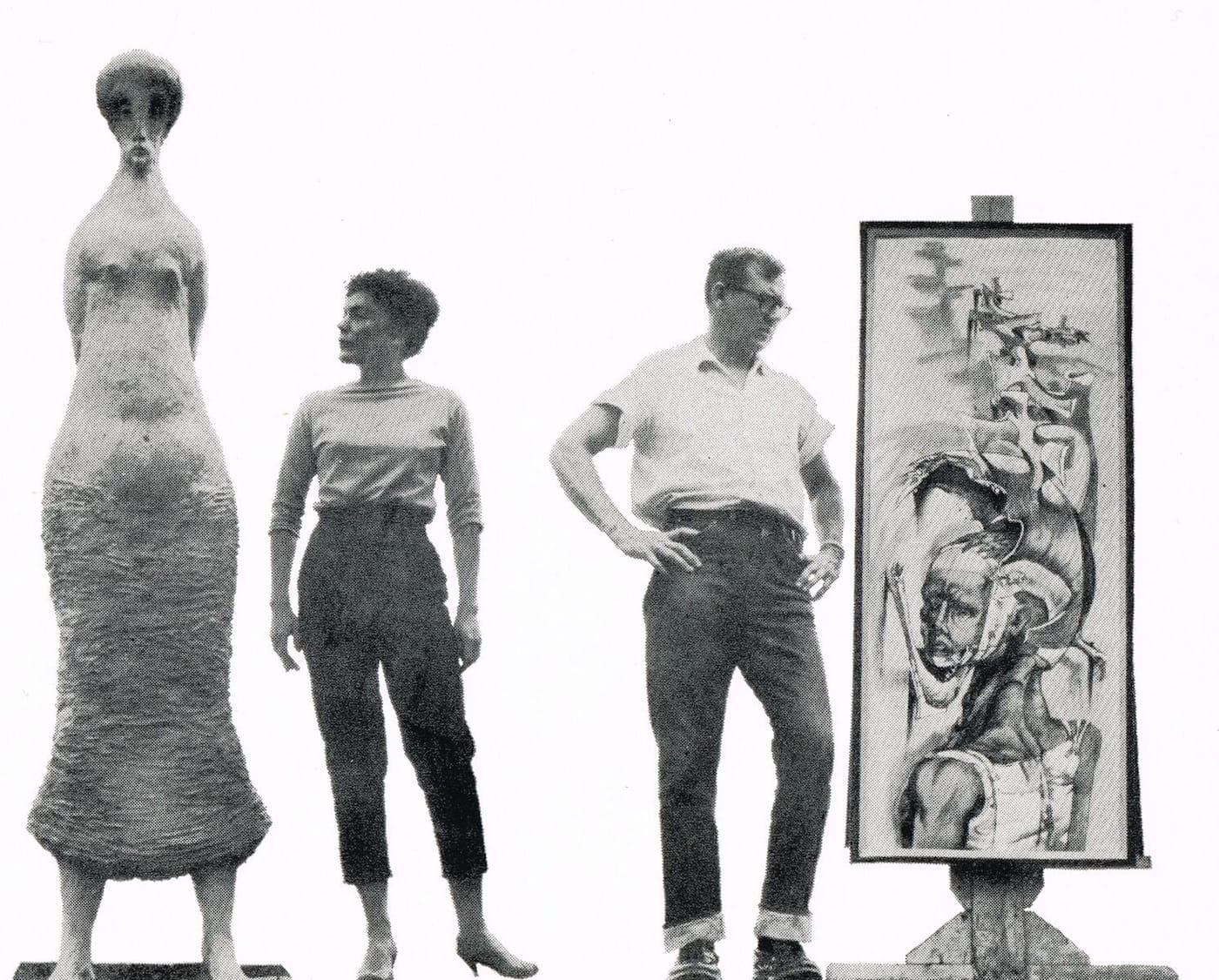 Maxine Kim Stussy and Jan Stussy in promotional flyer for "Feitelson on Art," KRCA-TV, 1957 (via woodbury.edu)