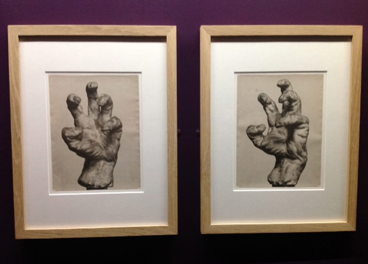 Two Antoine Bourdelle photos of hand studies or plaser fragments (photo by the author for Hyperallergic)