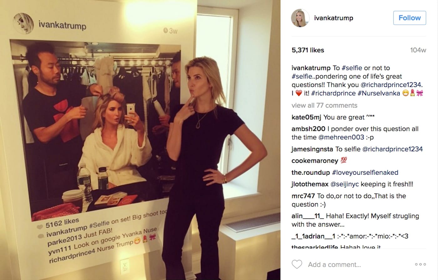 Ivanka Trump with her not-Richard Prince portrait (screenshot by the author via @ivankatrump/Instagram)