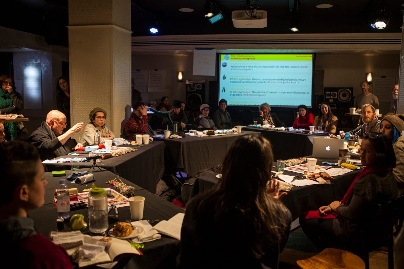 Discussion at <em>Umyuangvigkaq</em>, a PS122 Long Table and durational Sewing Bee event at the Ace Hotel on January 8 (all photos by Maria Baranova, courtesy PS122)