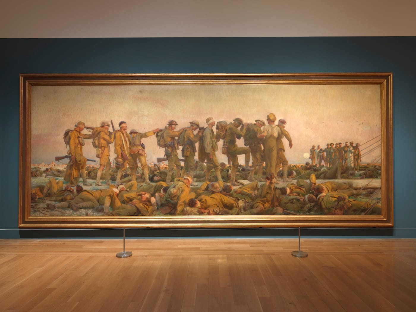 Installation view of <em>World War I and American Art</em> at the Pennsylvania Academy of the Fine Arts featuring "Gassed" (1919) by John SInger Sargent (photo courtesy the Pennsylvania Academy of the Fine Arts, Philadelphia)
