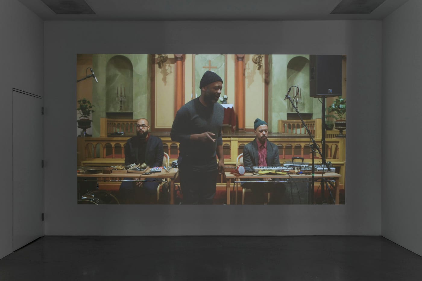 Installation view of Theaster Gates But To Be A Poor Race at Regen Projects featuring "My country tis of thee" (2016) (photo by Brian Forrest)