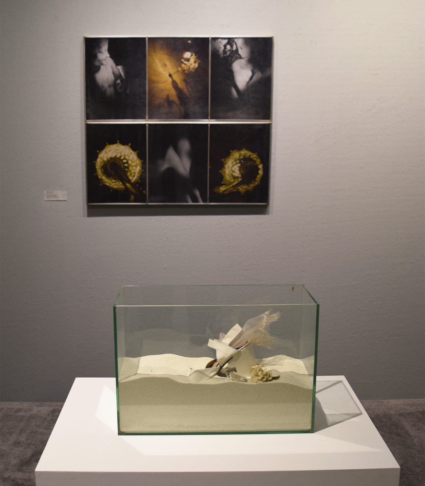 Works by Birgit Jürgenssen, including "Untitled (wedding shoe)" (1976) in the foreground, in the Fergus McCaffrey booth at the 2017 ADAA Art Show