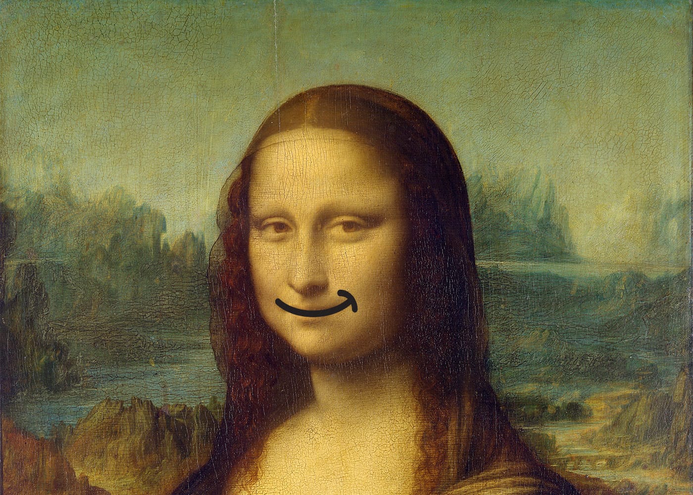 The Mona Lisa, as she has always appeared — happy! (illustration by the author for Hyperallergic)