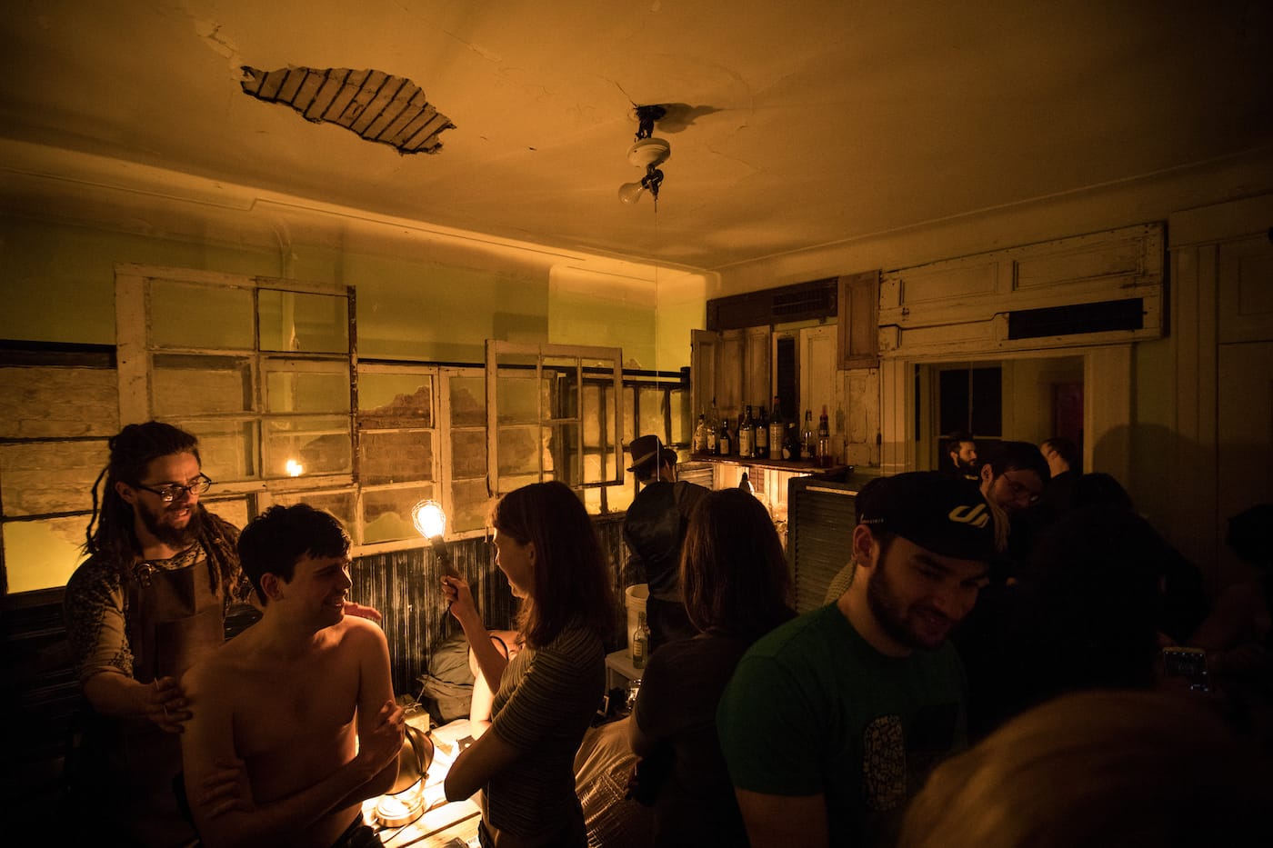 Tattoos in progress in the “Apothecary Parlor”