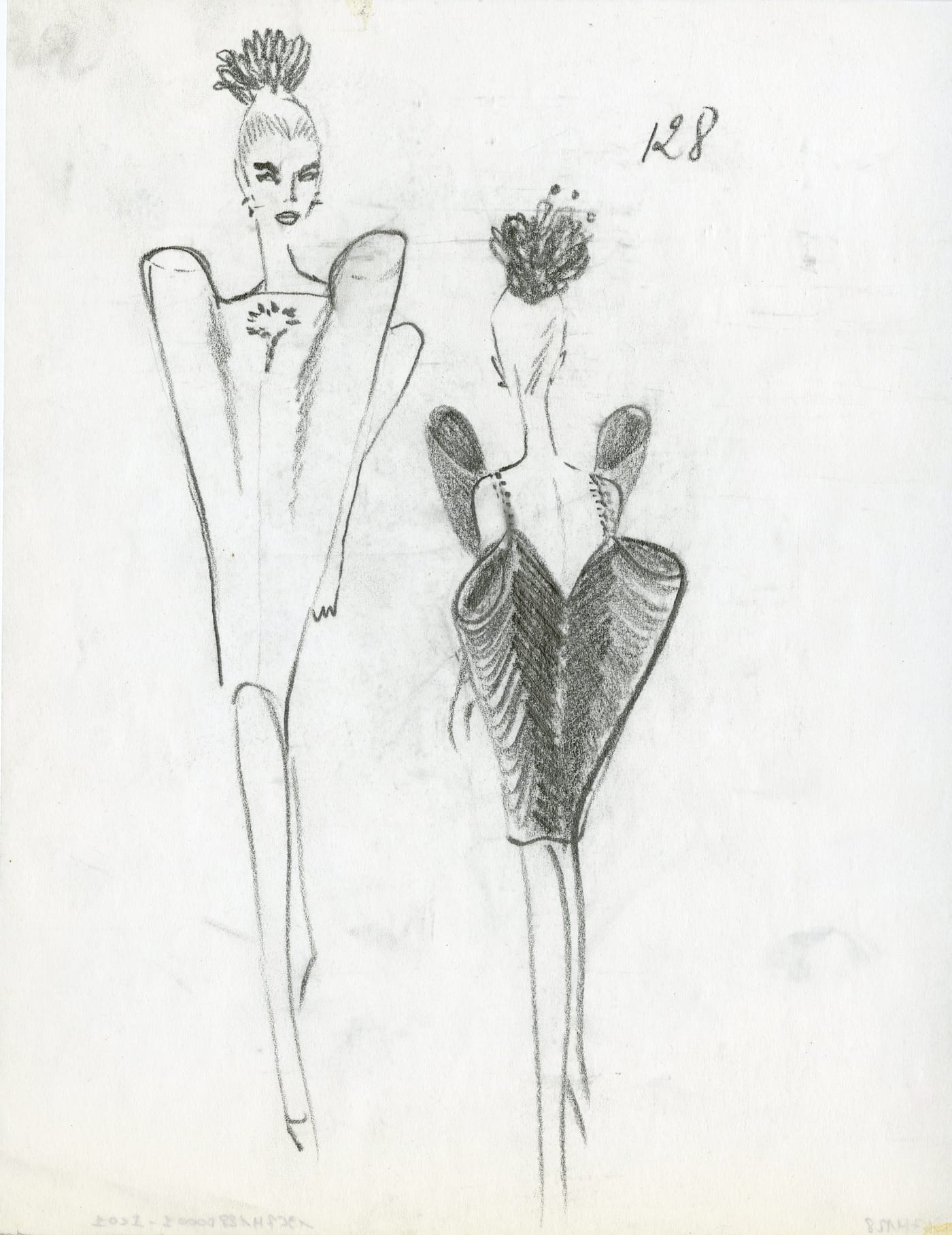 Cristóbal Balenciaga, drawings of “Evening Gown, Winter 1967 Collection” (1967) (©Balenciaga Archives Paris)