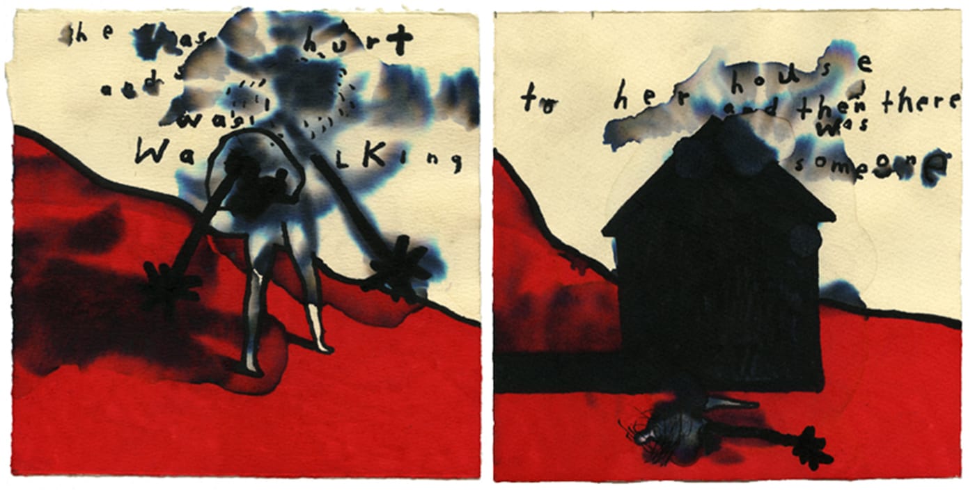 David Lynch, "She Was Hurt and Walking to Her House and Then There Was Someone," featured in David Lynch: The Art Life, directed by Jon Nguyen (image courtesy of Janus Films and David Lynch)