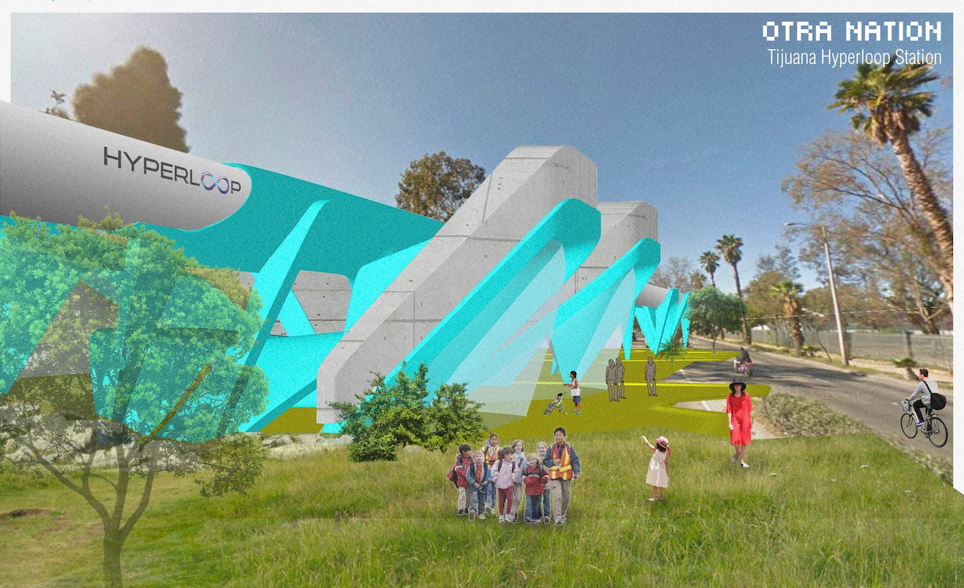 Rendering of the Otra Nation hyperloop station in Tijuana (courtesy MADE Collective)
