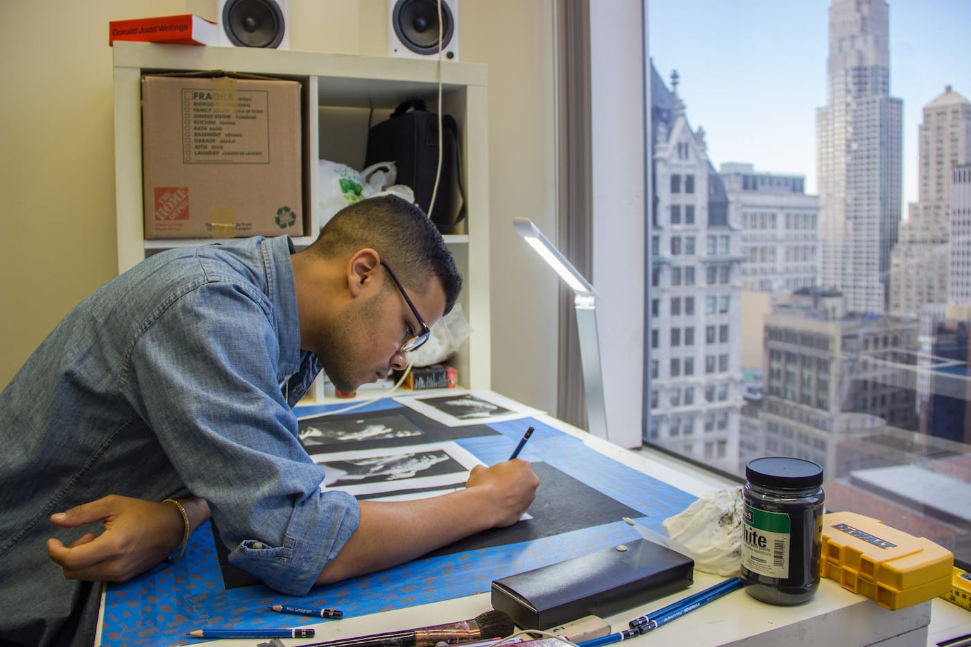 Esteban Jefferson, LMCC Workspace 2016–17 artist-in-residence, at 28 Liberty (photo by Jonathan Patkowski)