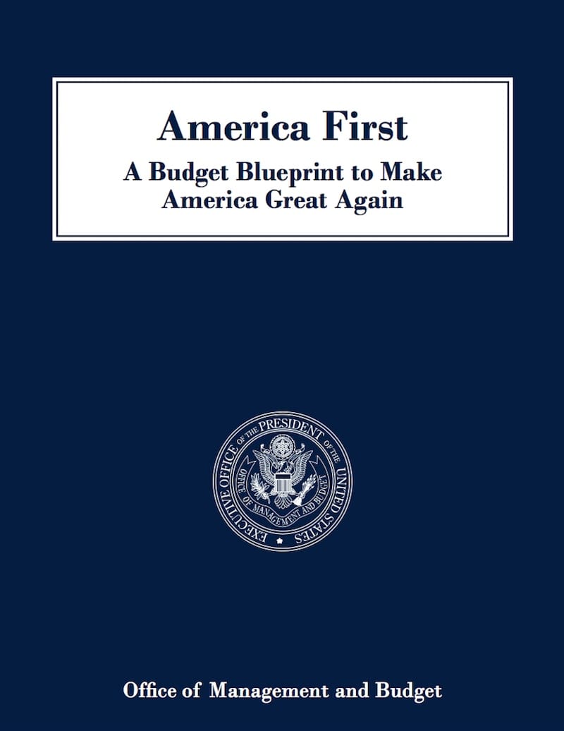 The cover of US President Donald Trump's proposed federal budget for 2018 (screenshot via whitehouse.gov)