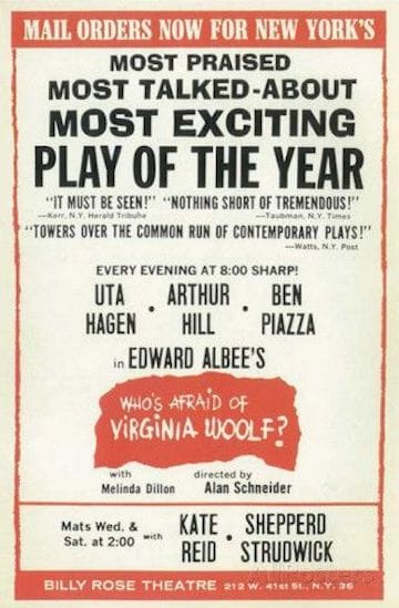 The poster for the original Broadway production of <em/>Who's Afraid of Virginia Woolf? in 1962 (via Wikimedia Commons)