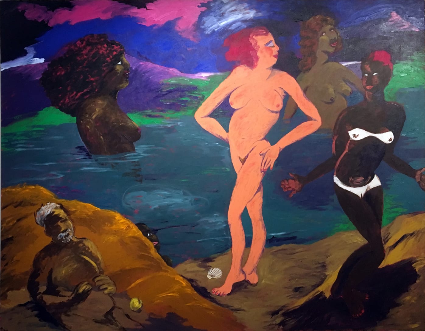 Robert Colescott, "Big Bathers, Another Judgment" (1984), acrylic on canvas, F.V. du Pont Acquisition Fund, 1986
