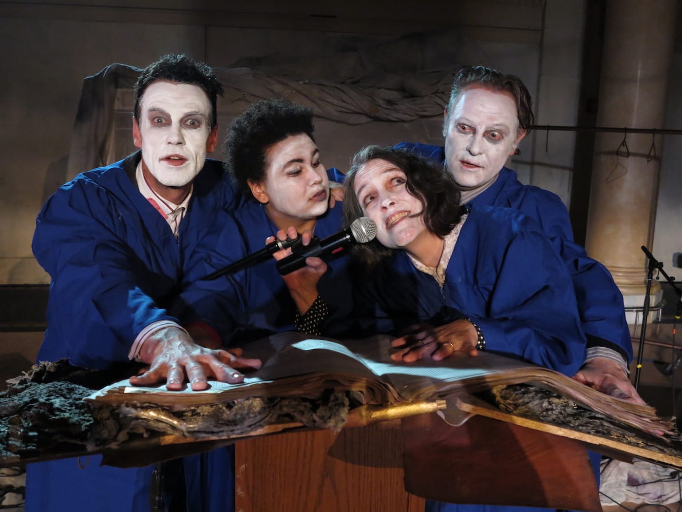 Aidan O'Shea, Regina Strayhorn, Ayun Halliday, and Ben Watts in <em/>Faust 3: The Turd Coming, or The Fart of the Deal (all photos by Jonathan Slaff)