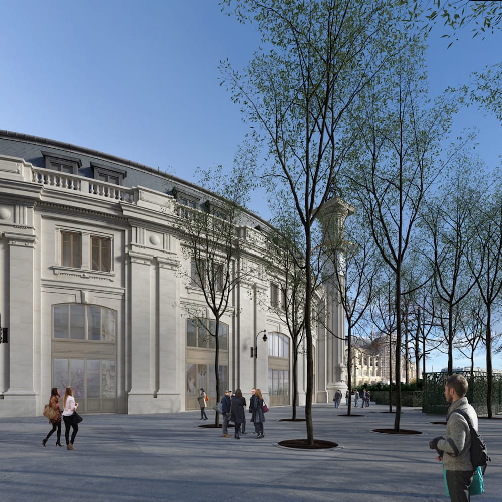 Rendering of the exterior of the Collection Pinault — Paris (image © ArtefactoryLab; Tadao Ando Architect & Associates; NeM / Niney & Marca Architectes; Agence Pierre-Antoine Gatier; courtesy Collection Pinault — Paris)