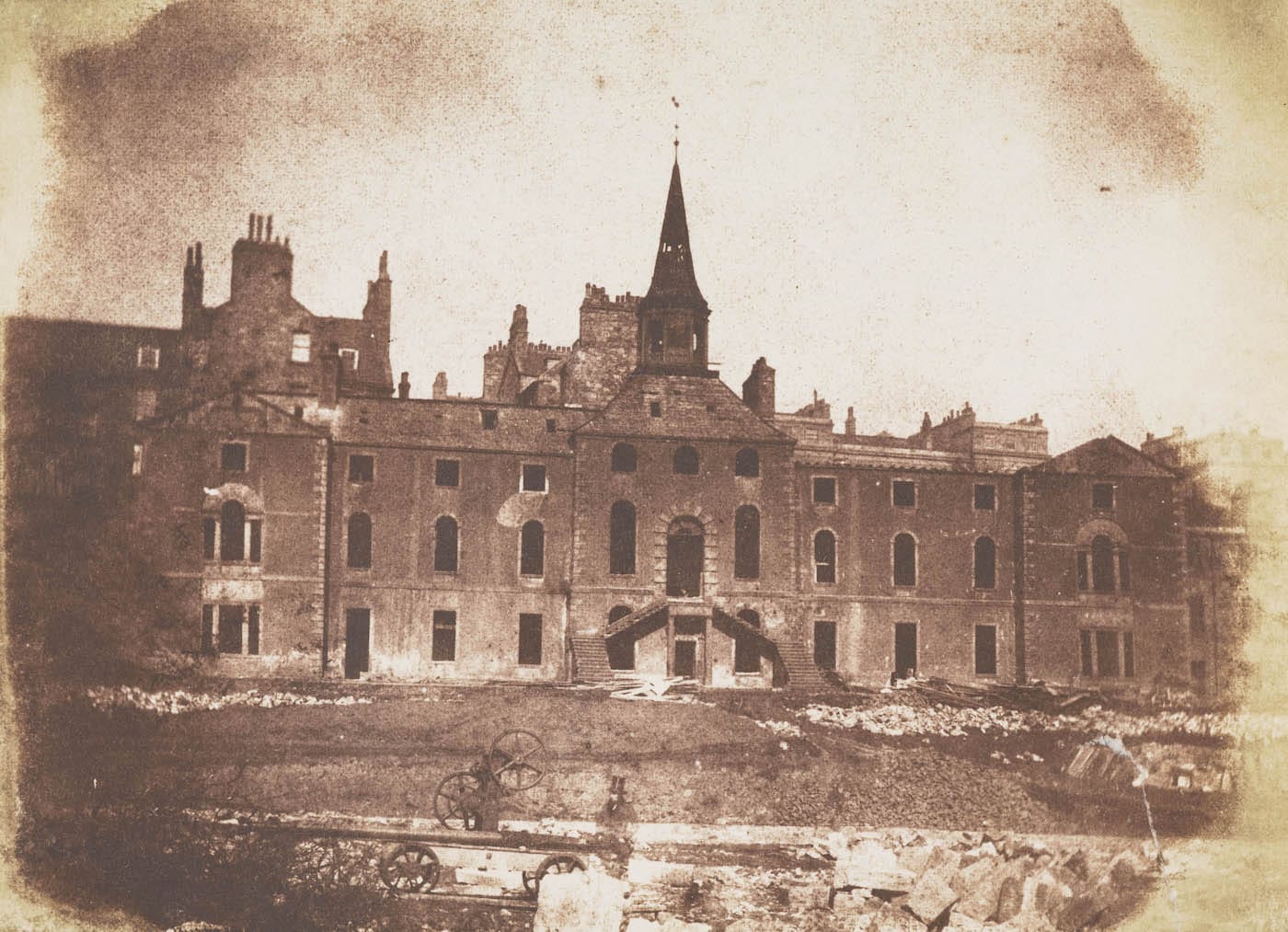 David Octavius Hill and Robert Adamson, "The Orphan Hospital during demolition, on the site of Waverley Station" (1843-47), calotype print (courtesy Scottish National Portrait Gallery)