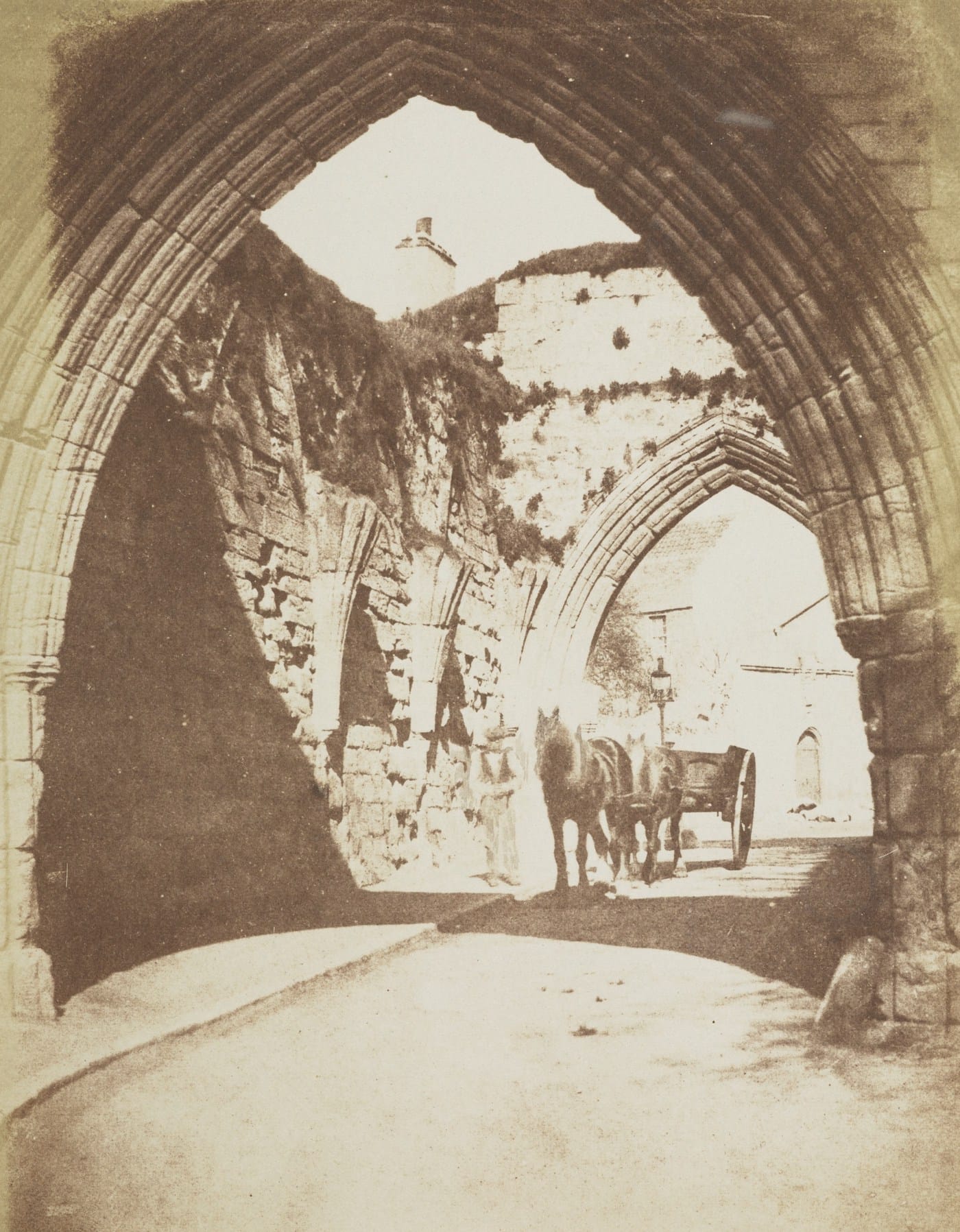 David Octavius Hill and Robert Adamson, "The Pends, with a man and horse-drawn cart [St Andrews]" (1843-47), calotype print (courtesy Scottish National Portrait Gallery)