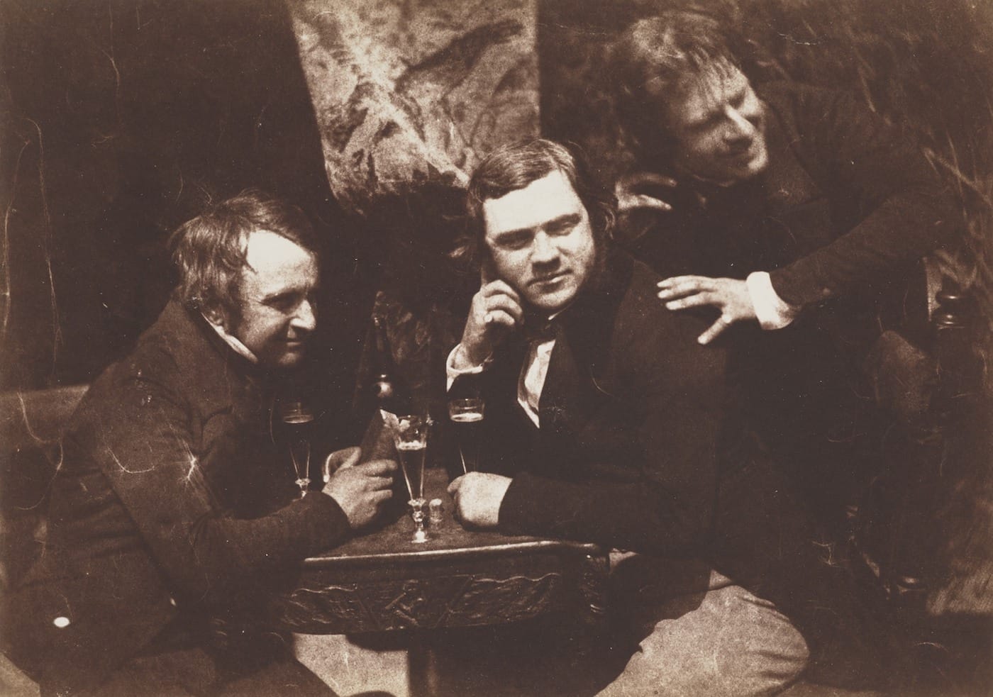David Octavius Hill and Robert Adamson, "Edinburgh Ale: James Ballantine, Dr George Bell and David Octavius Hill" (1843-47), calotype print (courtesy Scottish National Portrait Gallery)