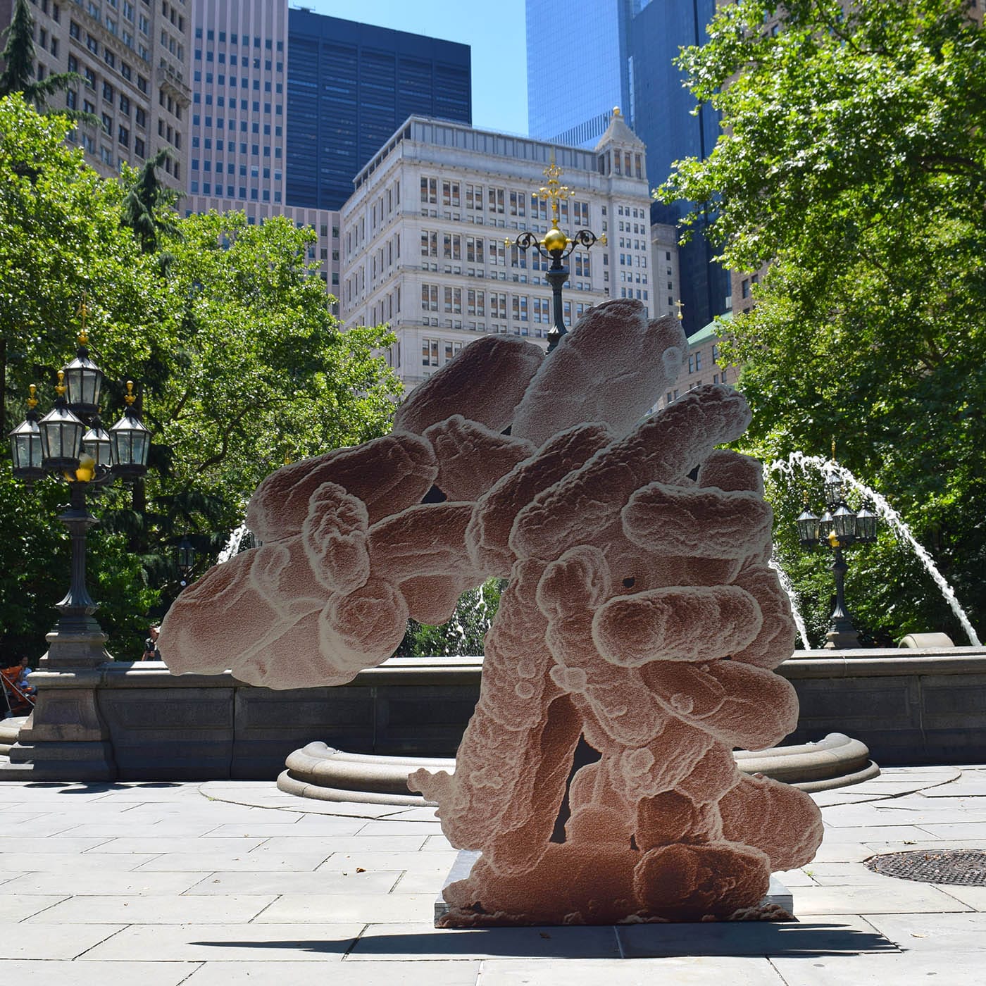 Katja Novitskova, "Earth Potential (E. coli)" (2017), digital print on aluminum, cut out display, steel and aluminum armature