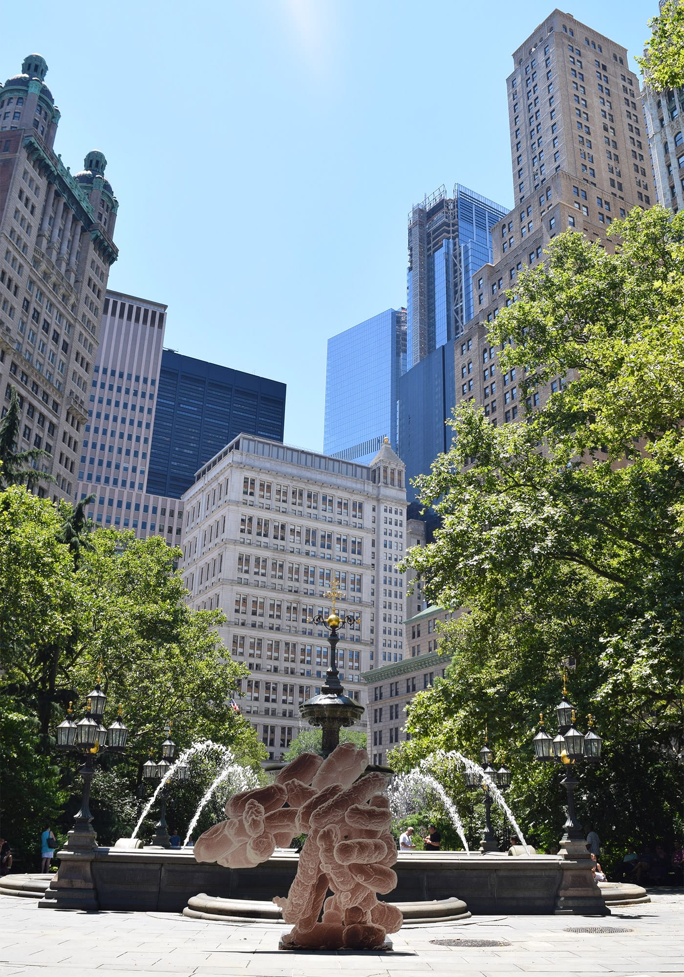 Katja Novitskova, "Earth Potential (E. coli)" (2017), digital print on aluminum, cut out display, steel and aluminum armature