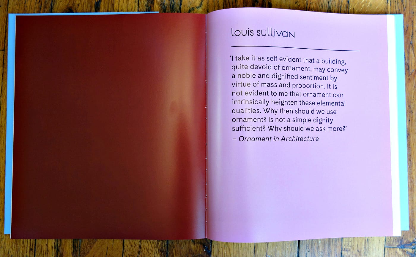 Pages from <em>Ornament is Crime: Modernist Architecture </em> (photo of the book for Hyperallergic)