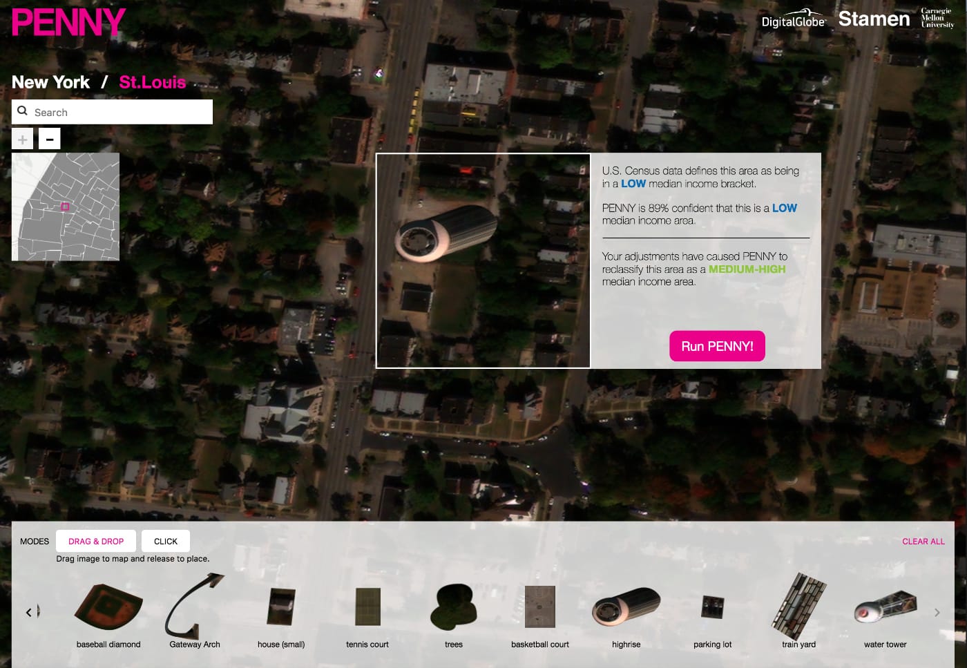 Adding a skyscraper to a vacant lot in St. Louis raises the Penny AI classification