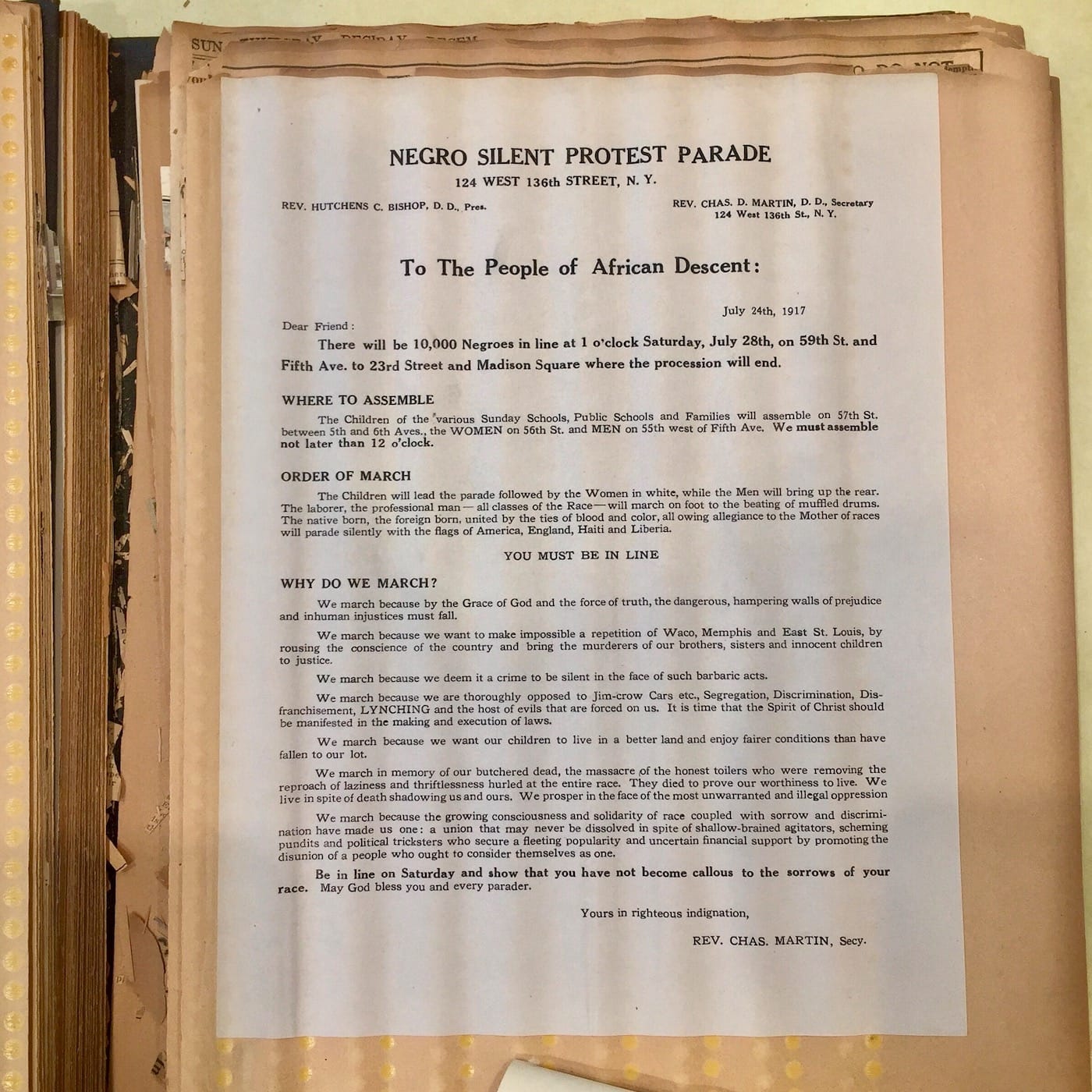 The call to the march by the organizing committee of the 1917 NAACP Silent Protest Parade (courtesy James Weldon Johnson Memorial Collection of African American Arts and Letters, Yale Collection of American Literature, Beinecke Rare Book and Manuscript Library)