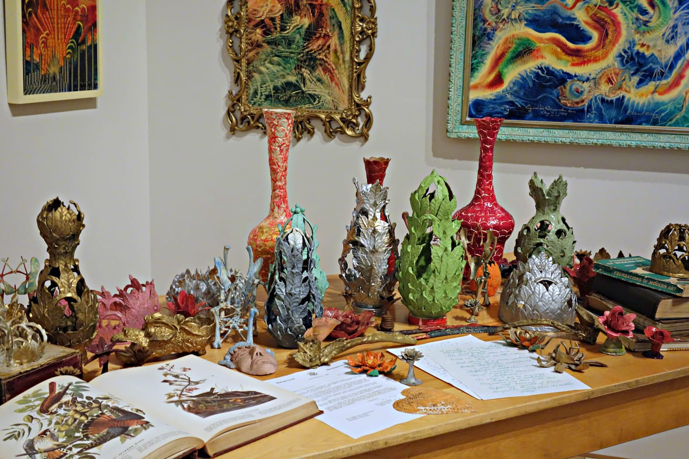 Installation view of <em>Mythologies: Eugene von Bruenchenhein</em> at the John Michael Kohler Arts Center (photo by the author for Hyperallergic)