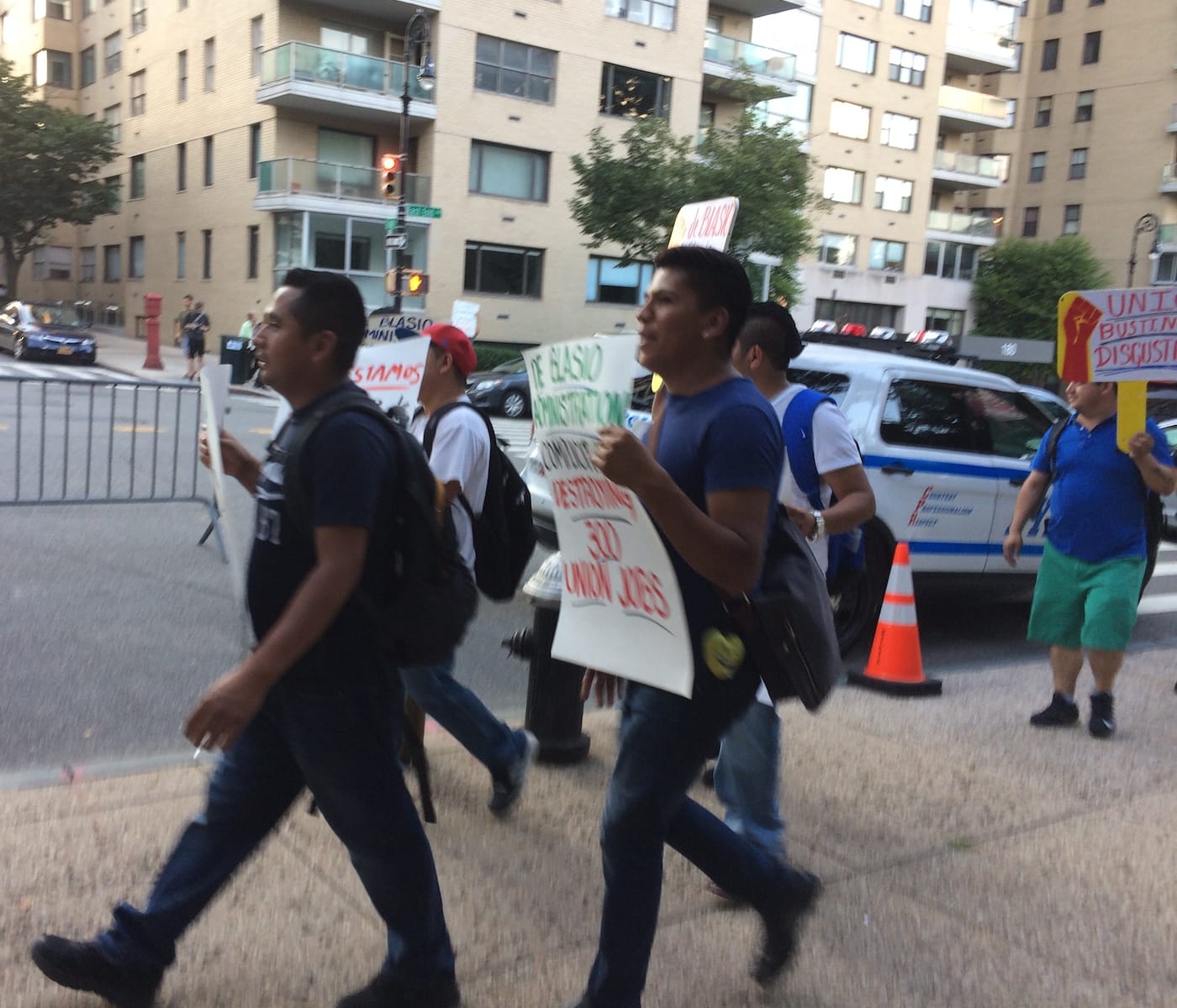 B&H Photo Video warehouse workers outside Gracie Mansion at last night's protest (photo by the author for Hyperallergic)