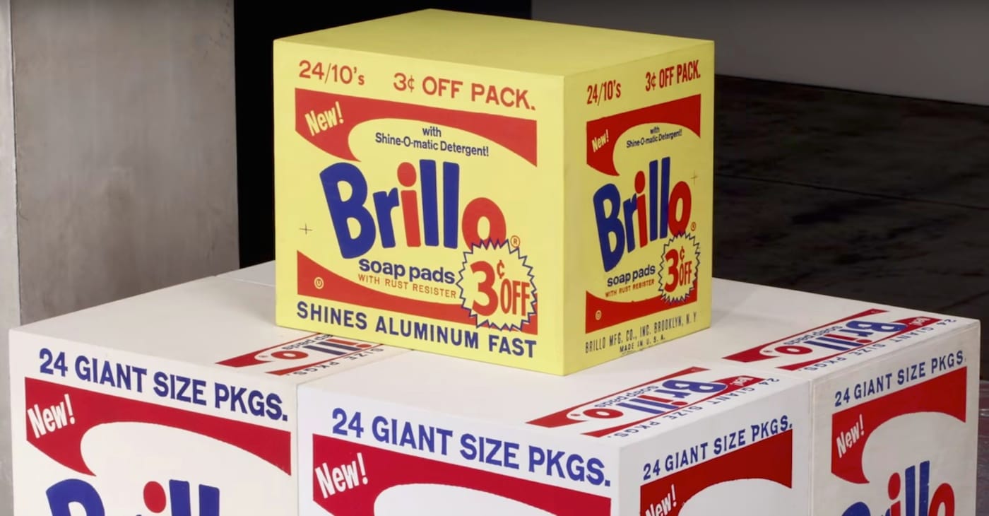 Still from <em>Brillo Box (3ç off)</em> (Brillo trademark used with permission of Armaly Brands, Inc. / screenshot by the author via YouTube)