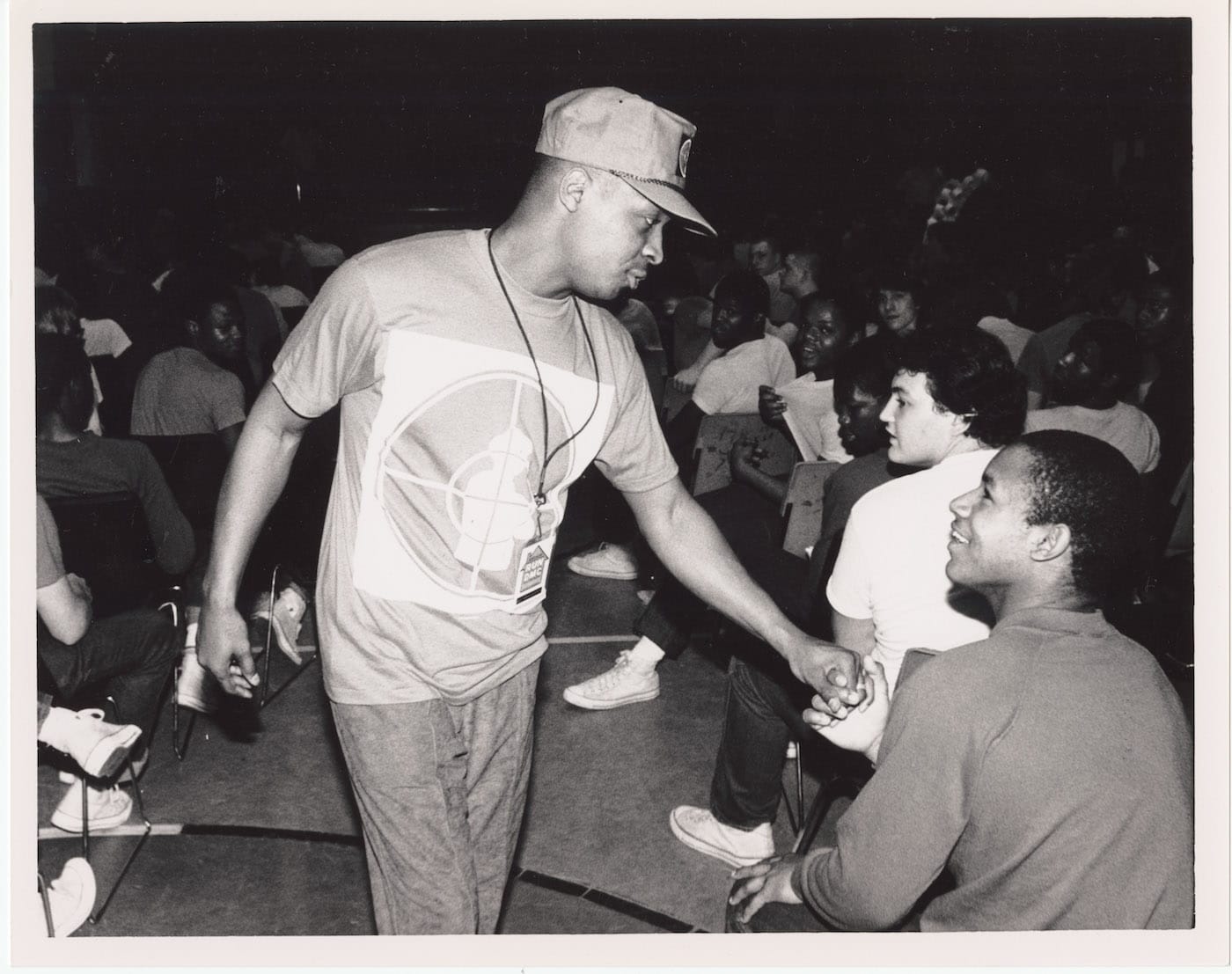 Photograph of Chuck D of Public Enemy with fans (courtesy Cornell University Hip Hop Collection)