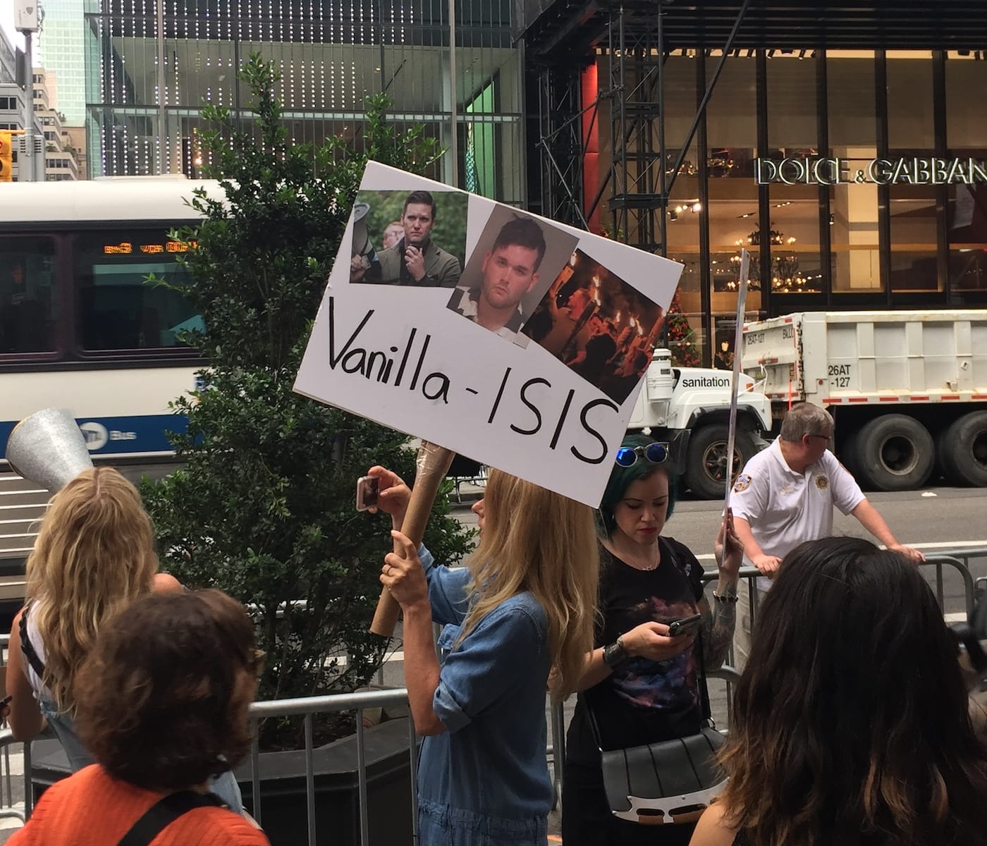 Protesters at Trump Tower on Monday, August 14